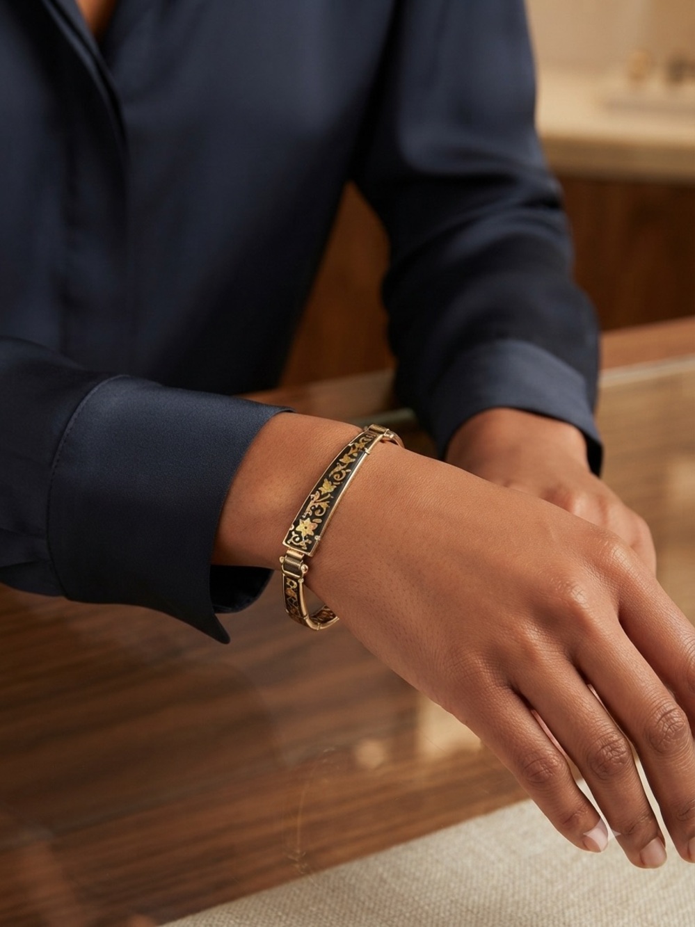 Gold Floral Inlay Bracelet for Women